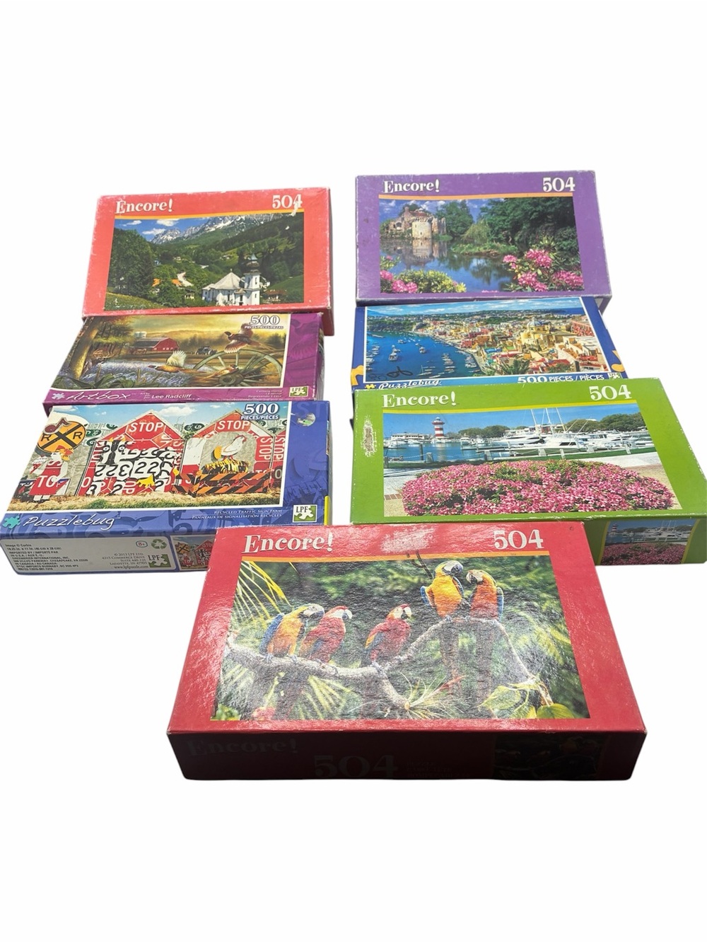 Lot of 7 Sealed 500 504 Piece Jigsaw Puzzles Encore Puzzlebug Artbox